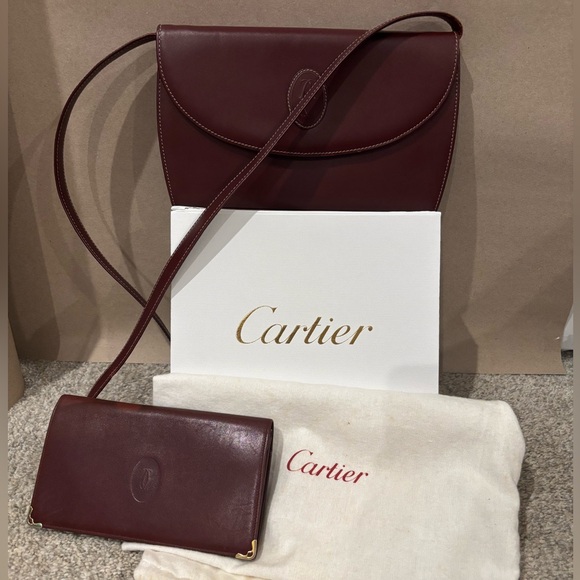 Cartier Handbags - Cartier Women's Burgundy Leather Crossbody Bag Set
